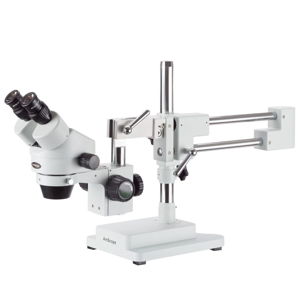 Amscope SM-4B 7X-45X Binocular Stereo Zoom Microscope with Double Arm Boom Stand