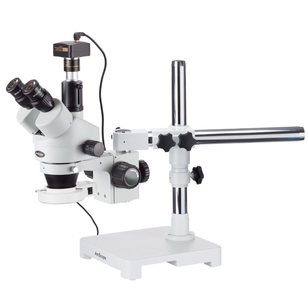 Amscope SM-3TZ-54S-5M 3.5X-90X Trinocular LED Boom Stand Stereo Microscope + 5MP Camera