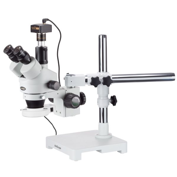 Amscope SM-3TZ-54S-5M 3.5X-90X Trinocular LED Boom Stand Stereo Microscope + 5MP Camera