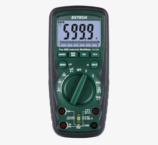 Extech EX520A Multímetro industrial de RMS verdadero de alta resistencia con 11 funciones