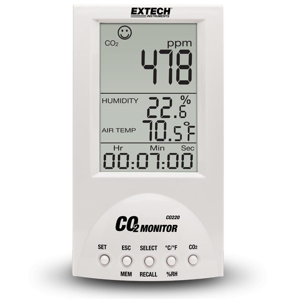 Extech CO220 Monitor de CO2 de calidad del aire de escritorio para interiores