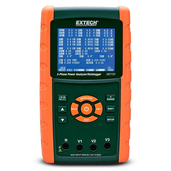 Extech 382100 Analizador de potencia/registrador de datos trifásico de 1,200 A