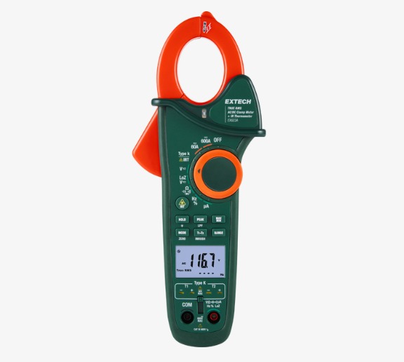Extech EX623A Pinza amperimétrica de entrada doble de 600 A con termómetro infrarrojo y NCV